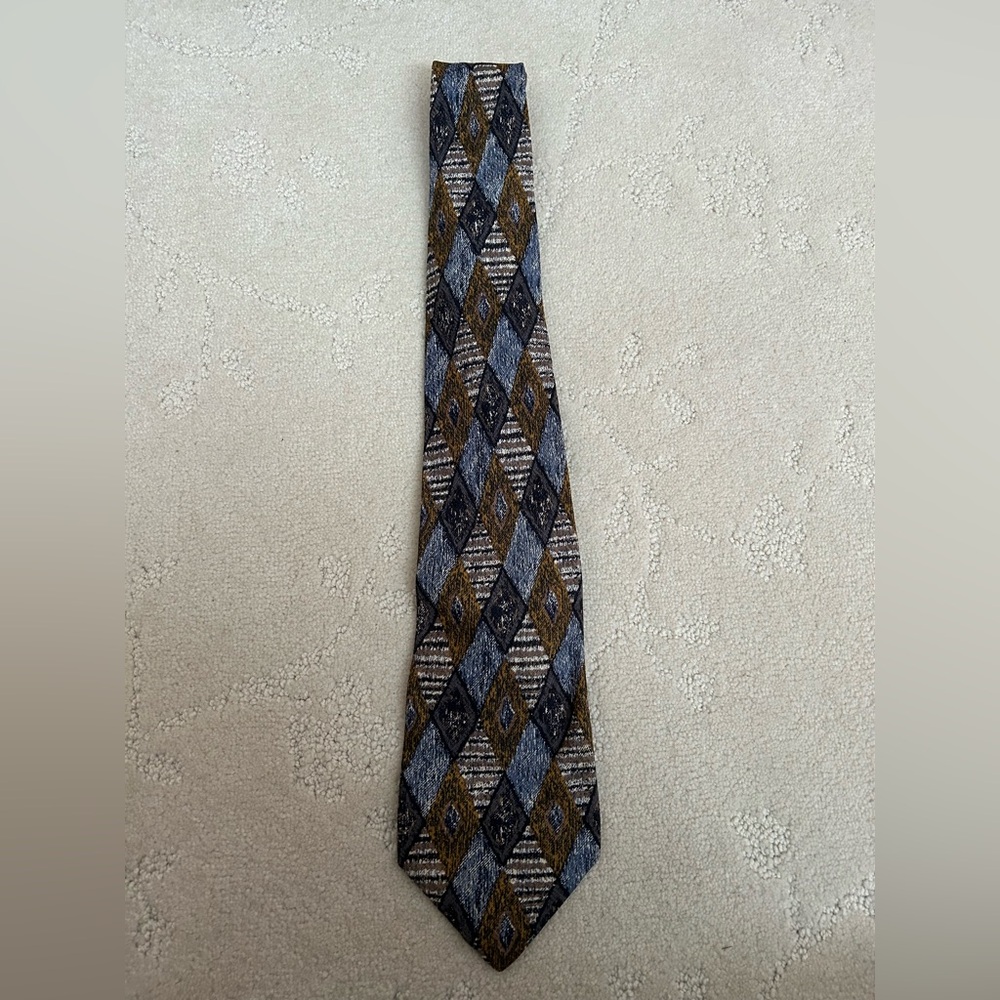 Nina Ricci Mens Fall Argyle Blue Brown Silk Luxury Tie Made in Paris
